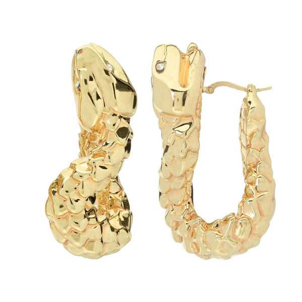 Pin Up Girl Graziella 23K Gold Plated Simulated Diamond Snake Hoop Earrings