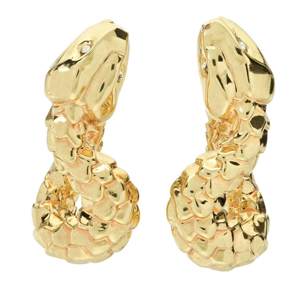 Pin Up Girl Graziella 23K Gold Plated Simulated Diamond Snake Hoop Earrings
