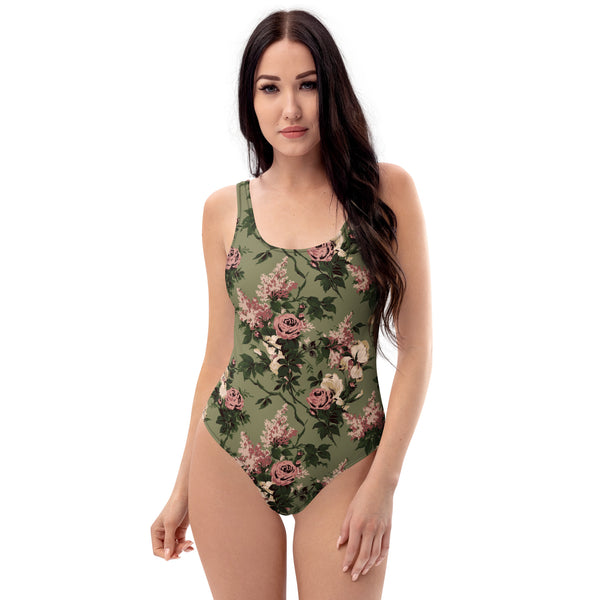 Pin Up Girl Green Caledonia Bella Roses One-Piece Swimsuit | Pinup Couture Swim
