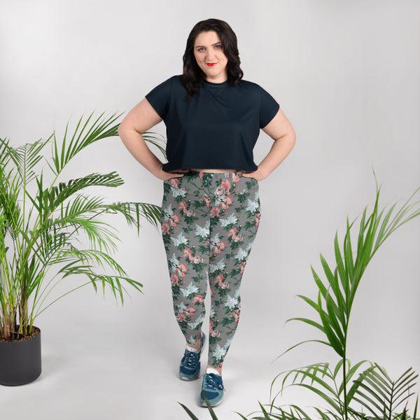 Pin Up Girl Grey J'Adore Bella Roses Plus Size Stretch Leggings | Pinup Couture Relaxed