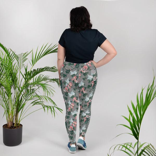 Pin Up Girl Grey J'Adore Bella Roses Plus Size Stretch Leggings | Pinup Couture Relaxed