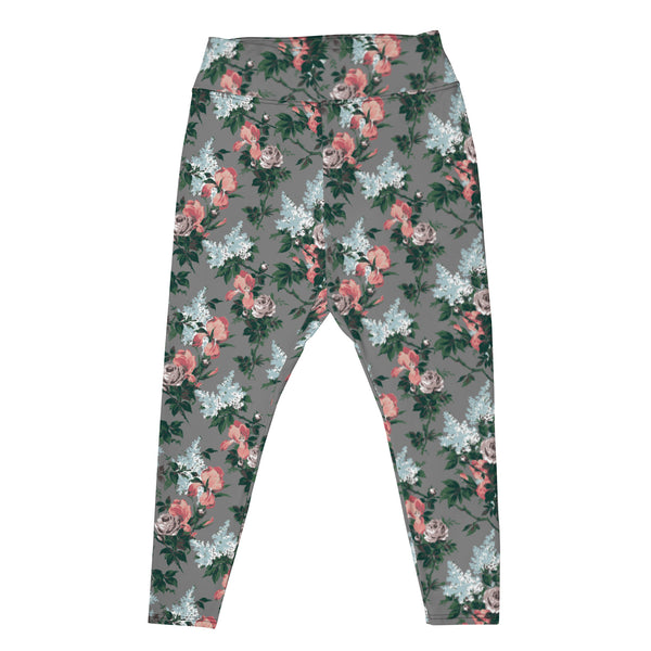 Pin Up Girl Grey J'Adore Bella Roses Plus Size Stretch Leggings | Pinup Couture Relaxed