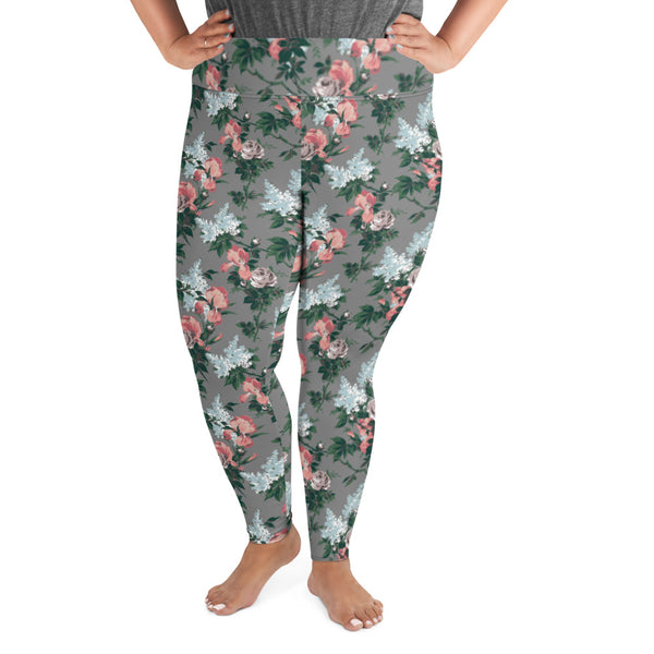 pin up girl Grey J'Adore Bella Roses Plus Size Stretch Leggings | Pinup Couture Relaxed
