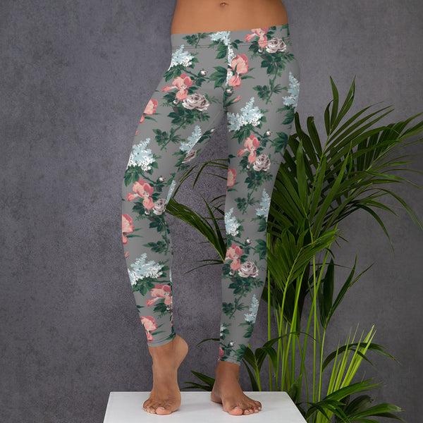 Pin Up Girl Grey J'Adore Bella Roses Stretch Leggings | Pinup Couture Relaxed