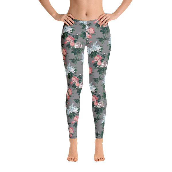 pin up girl Grey J'Adore Bella Roses Stretch Leggings | Pinup Couture Relaxed