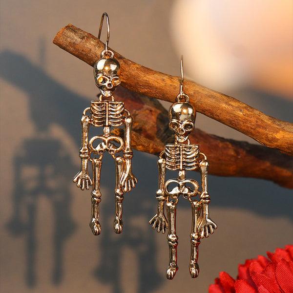 Pin Up Girl Hanging Around The Afterlife Dangle Skeleton Earrings | 4 Colors | Poundton
