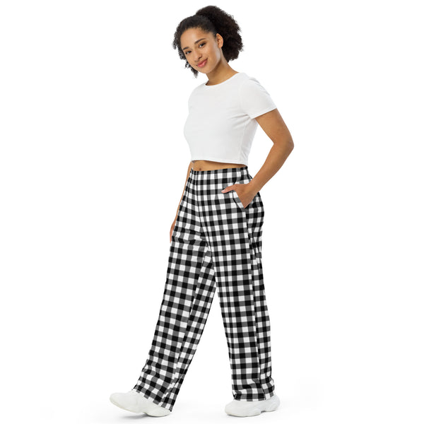 pin up girl Hattie Badass Black Gingham Wide-Leg Lounge Pants | Pinup Couture Relaxed