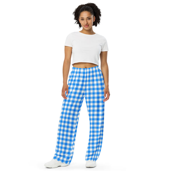 Pin Up Girl Hattie Beyond Blue Gingham Wide-Leg Lounge Pants | Pinup Couture Relaxed