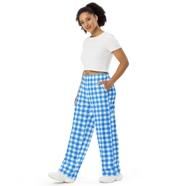 pin up girl Hattie Beyond Blue Gingham Wide-Leg Lounge Pants | Pinup Couture Relaxed
