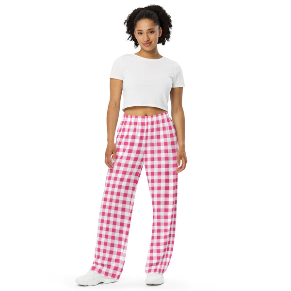 Pin Up Girl Hattie Everything Nice Pink Gingham Wide-Leg Lounge Pants | Pinup Couture Relaxed
