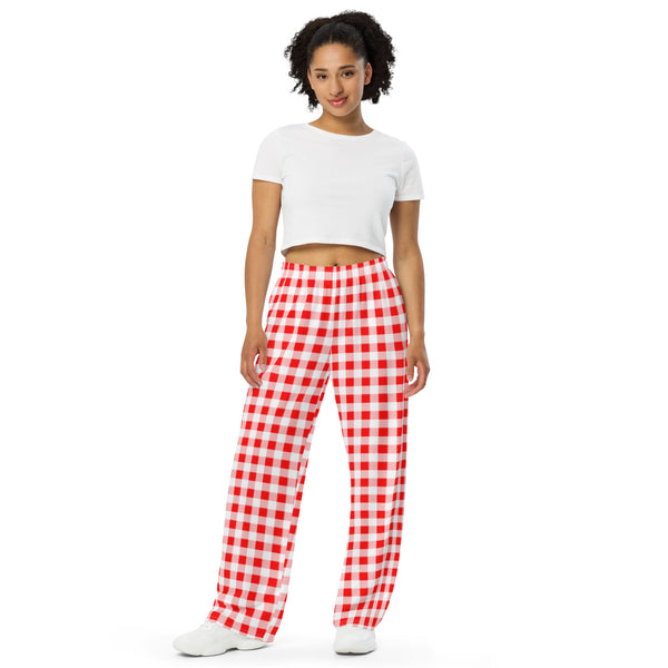 Pin Up Girl Hattie Ruby Red Gingham Wide-Leg Lounge Pants | Pinup Couture Relaxed