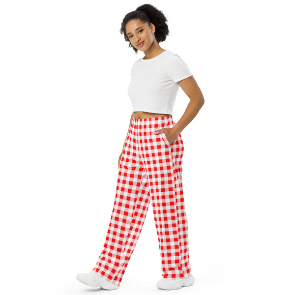 pin up girl Hattie Ruby Red Gingham Wide-Leg Lounge Pants | Pinup Couture Relaxed