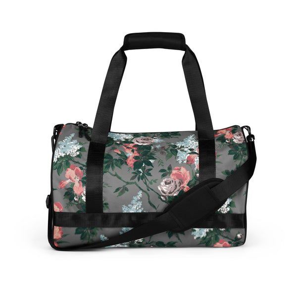 Pin Up Girl Hillary Overnighter Carry On Workout Duffle Bag In Grey Bella Roses | Pinup Couture Relaxed