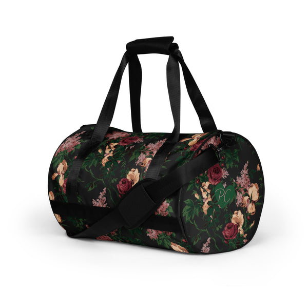 Pin Up Girl Hillary Overnighter Carry On Workout Duffle Bag In Dark Bella Roses Floral | Pinup Couture Relaxed