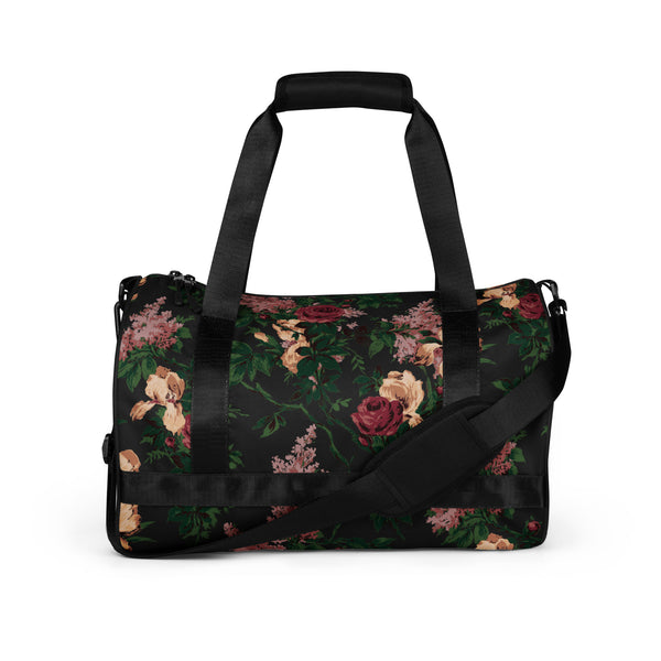 pin up girl Hillary Overnighter Carry On Workout Duffle Bag in Dark Bella Roses Floral | Pinup Couture Relaxed