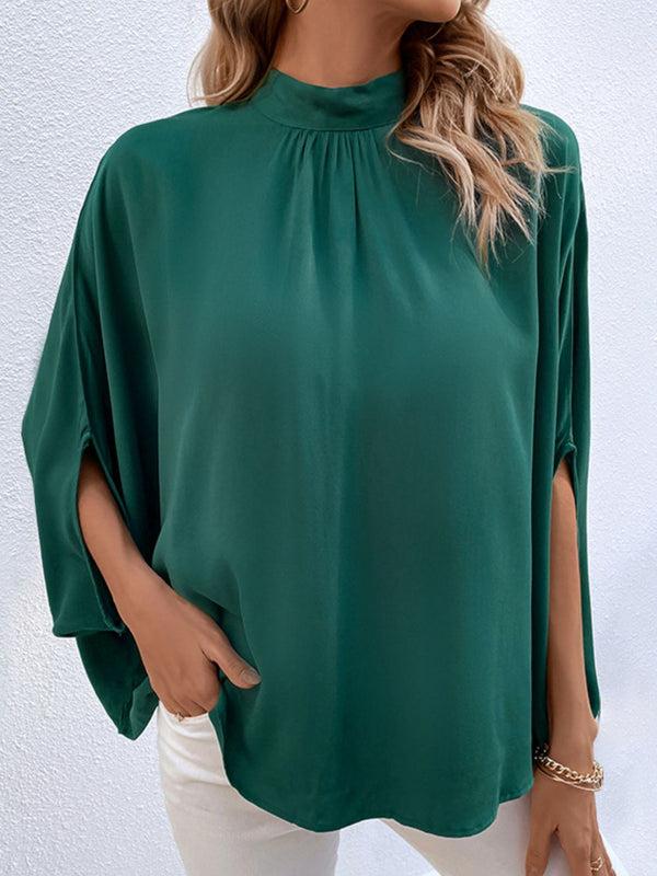 Pin Up Girl Hunter Green Tie Back Mock Neck Workwear Blouse