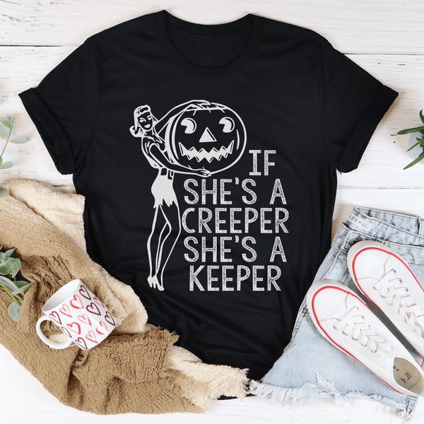 pin up girl If She's a Creeper She's a Keeper Halloween Pinup Girl Graphic T-Shirt