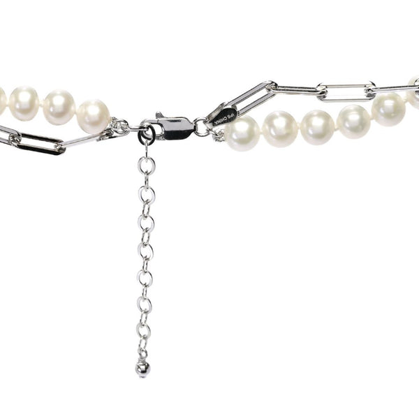 Pin Up Girl Imperial Pearl Freshwater Cultured Pearl & Paperclip Chain 2-Row Necklace