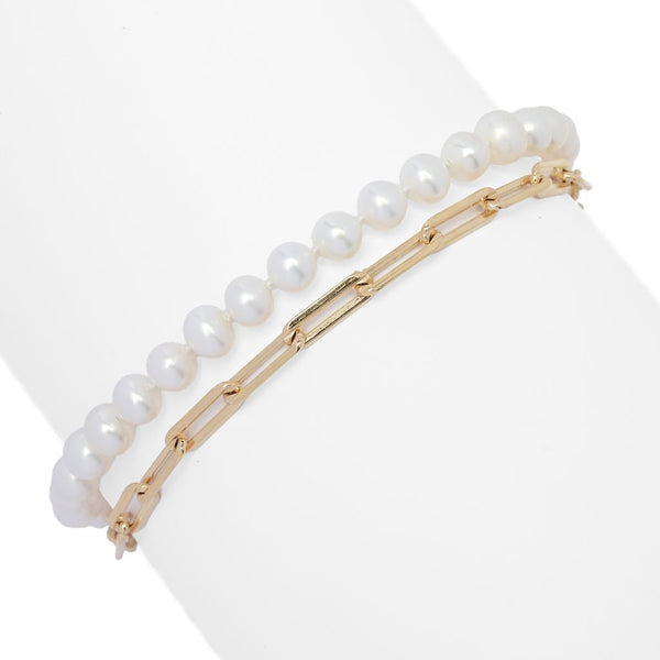 pin up girl Imperial Pearl Freshwater Cultured Pearl & Paperclip Chain 2-Row Bracelet