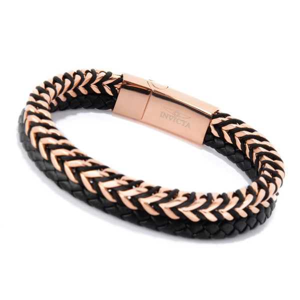 Pin Up Girl Invicta Jewelry 8.75" Stainless Steel Chain & Leather Bracelet