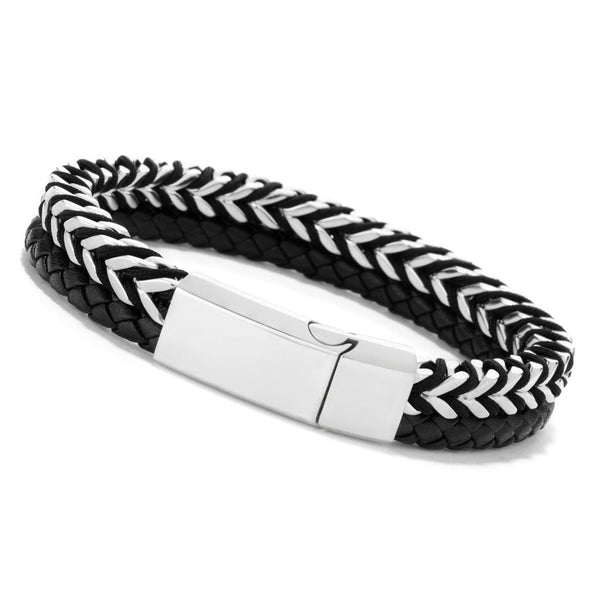 Pin Up Girl Invicta Jewelry 8.75" Stainless Steel Chain & Leather Bracelet