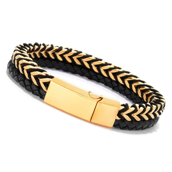 pin up girl Invicta Jewelry 8.75" Stainless Steel Chain & Leather Bracelet