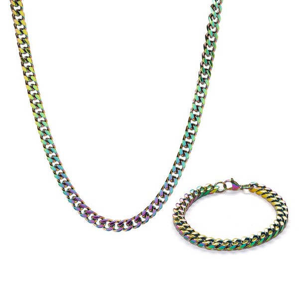 Pin Up Girl Invicta Jewelry Stainless Steel Curb Link Bracelet & Necklace Set