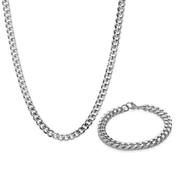 Pin Up Girl Invicta Jewelry Stainless Steel Curb Link Bracelet & Necklace Set