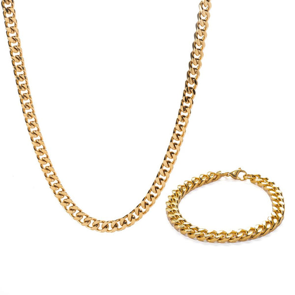 pin up girl Invicta Jewelry Stainless Steel Curb Link Bracelet & Necklace Set