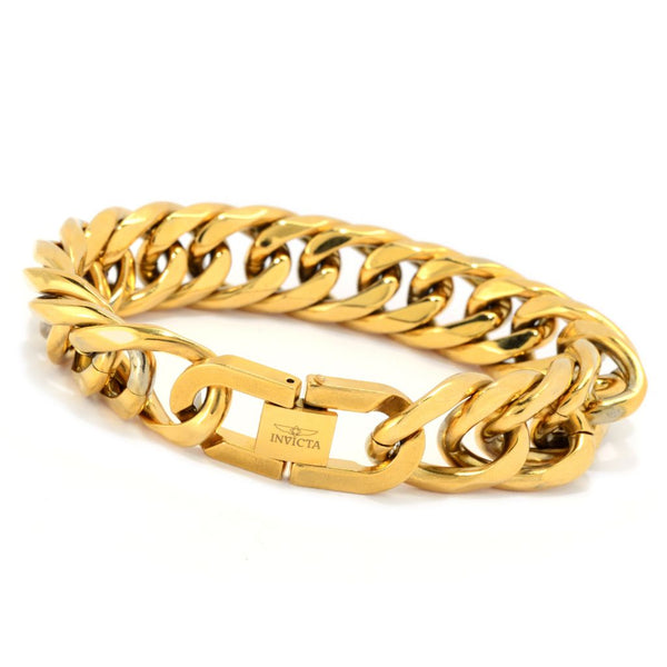 pin up girl Invicta Men's Stainless Steel Beveled Cuban Curb Chain Bracelet
