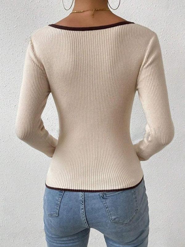 Pin Up Girl Isla Contrast Trim Long Sleeve Knit Top | 3 Colors | Poundton