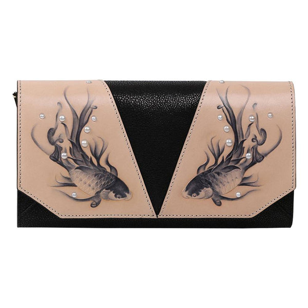 pin up girl Island of Black Koi Crossbody Leather Clutch | Bellorita