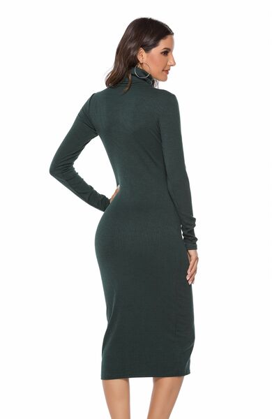 Pin Up Girl Ivana 60's Ribbed Turtleneck Long Sleeve Wiggle Dress | 4 Colors | Poundton