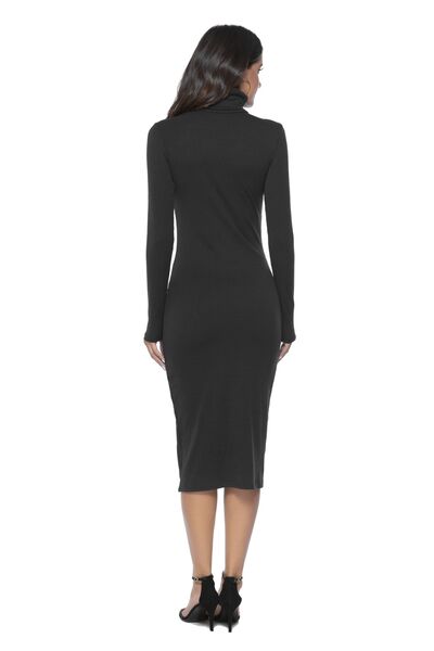 Pin Up Girl Ivana 60's Ribbed Turtleneck Long Sleeve Wiggle Dress | 4 Colors | Poundton