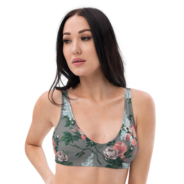 Pin Up Girl J'Adore Grey Bella Roses Recycled Bikini Swim Top | Pinup Couture Relaxed