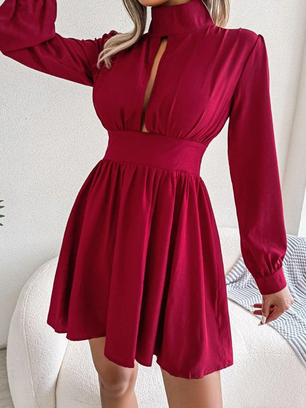 Pin Up Girl Jennifer Cutout Turtleneck A-Line 80s Swing Mini Dress | 3 Colors