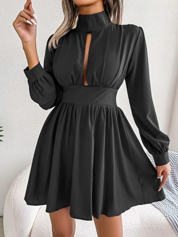 pin up girl Jennifer Cutout Turtleneck A-Line 80s Swing Mini Dress | 3 Colors