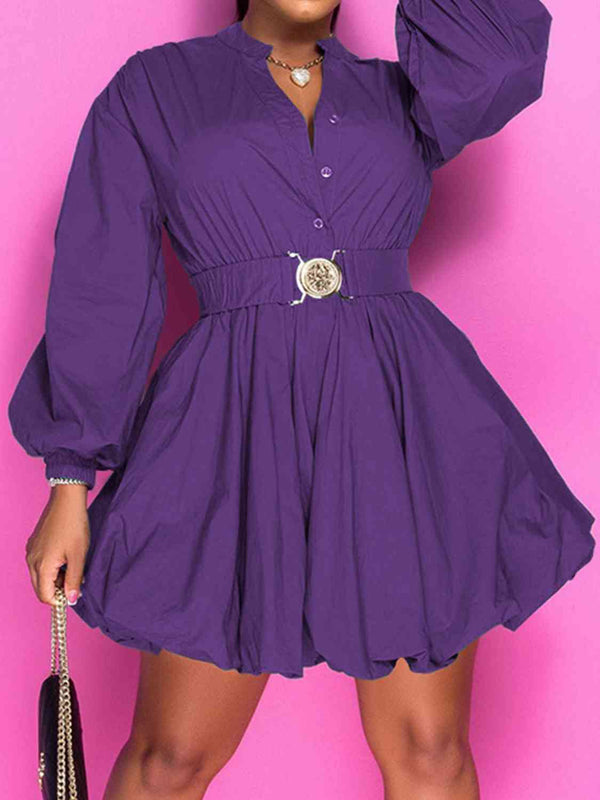Pin Up Girl Julia Notched Button Up Balloon Sleeves Dress | 8 Colors