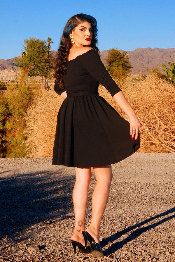 Pin Up Girl Kayla Swing Dress In Black Scuba Crepe | Deadly Dames