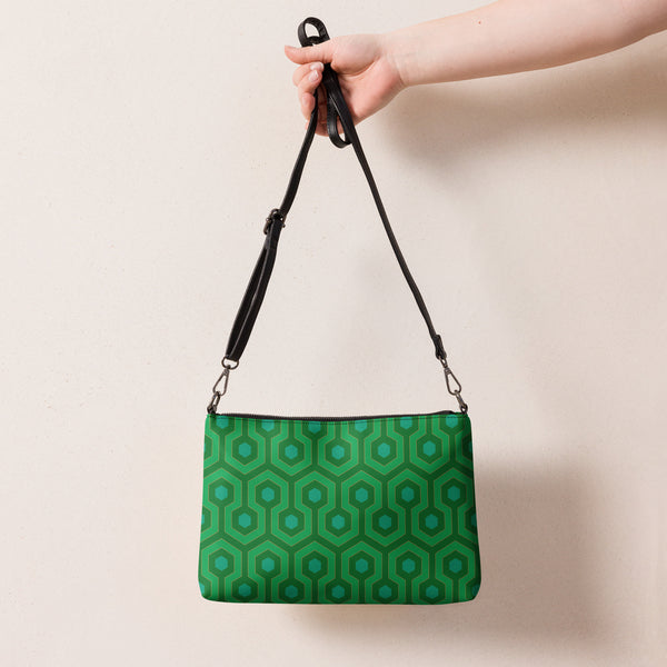 pin up girl Kelly Green Hotel Hexagon Faux Leather Adjustable Strap Crossbody Bag | Pinup Couture