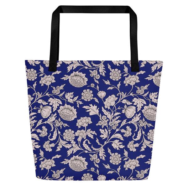 pin up girl Large Tote Bag in Blue Capri Floral Print | Pinup Couture pin up girl Large Tote Bag in Blue Capri Floral Print | Pinup Couture