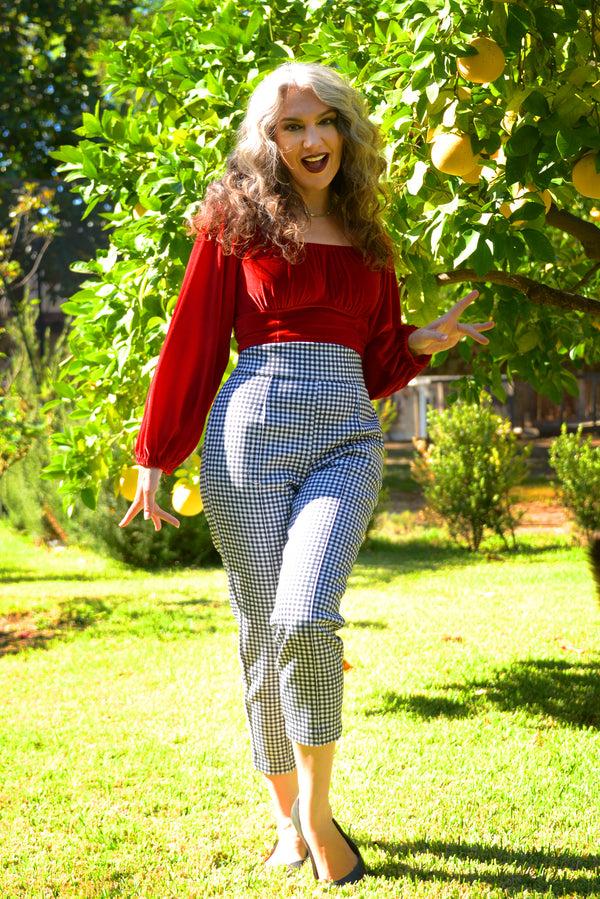 Pin Up Girl LB Cropped Trousers In Black And White Gingham Twill | Laura Byrnes Design