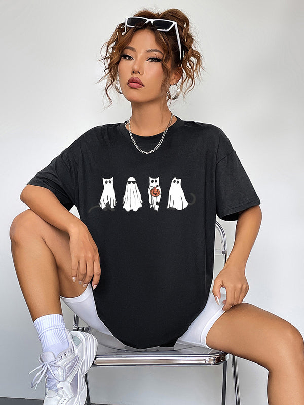 Pin Up Girl Lick Or Treat Ghost Kitty Graphic T-Shirt | 2 Colors | Poundton