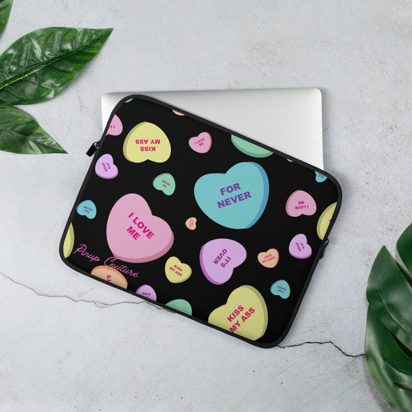 pin up girl Lindy Bitter Candy Hearts Laptop Sleeve in Black | Pinup Couture Relaxed