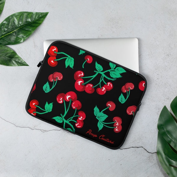 pin up girl Lindy Cherry Girl Black Laptop Sleeve | Pinup Couture Relaxed