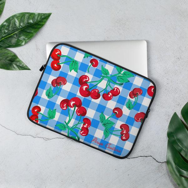 pin up girl Lindy Cherry Girl Blue Gingham Laptop Sleeve | Pinup Couture Relaxed