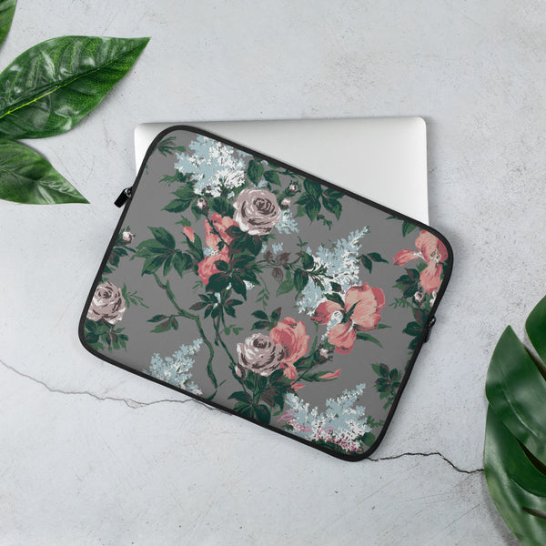 pin up girl Lindy J'Adore Grey Bella Roses Laptop Sleeve | Pinup Couture Relaxed