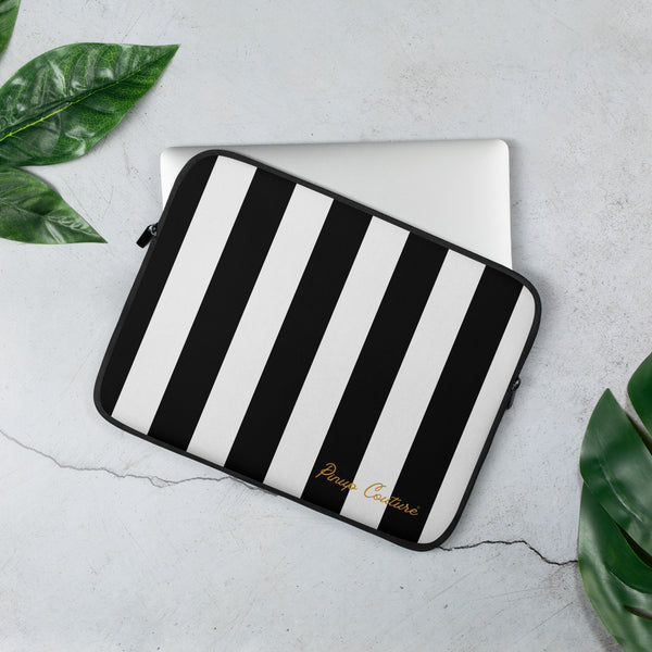pin up girl Lindy Mark Stripe Print Black & White Laptop Sleeve | Pinup Couture Relaxed