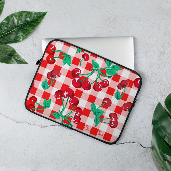 pin up girl Lindy Red Gingham Vintage Cherry Print Laptop Sleeve | 2 Sizes | Pinup Couture Relaxed