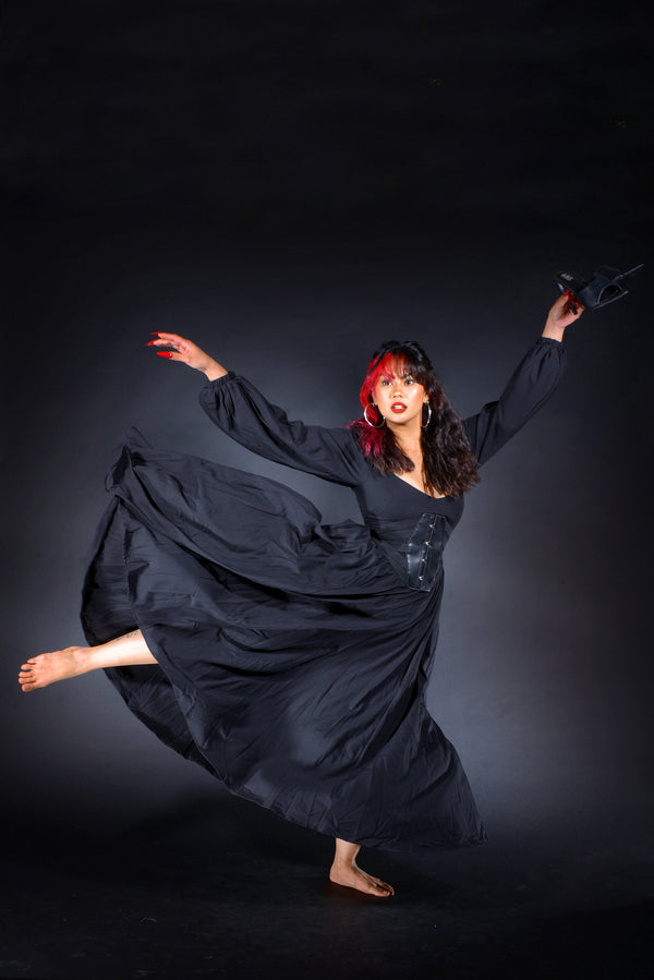 Pin Up Girl Lucrezia Renaissance Maxi Gown In Solid Black Stretch Crepe | Laura Byrnes